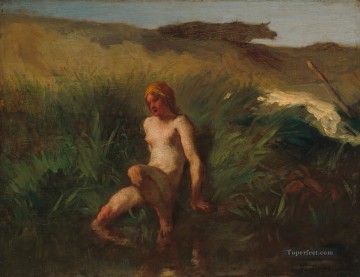 the bath of psyche Painting - The Bather Barbizon naturalism realism farmers Jean Francois Millet